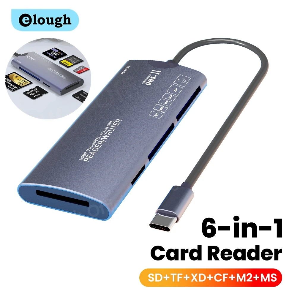 Устройство чтения карт памяти Elough 6 в 1, SD TF XD CF M2, USB-адаптер типа C, высокоскоростное устройство чтения карт передачи данных для ноутбука
Устройство чтения карт памяти Elough 6 в 1, SD TF XD CF M2, USB-адаптер типа C, высокоскоростное устройство чтения карт передачи данных для ноутбука
