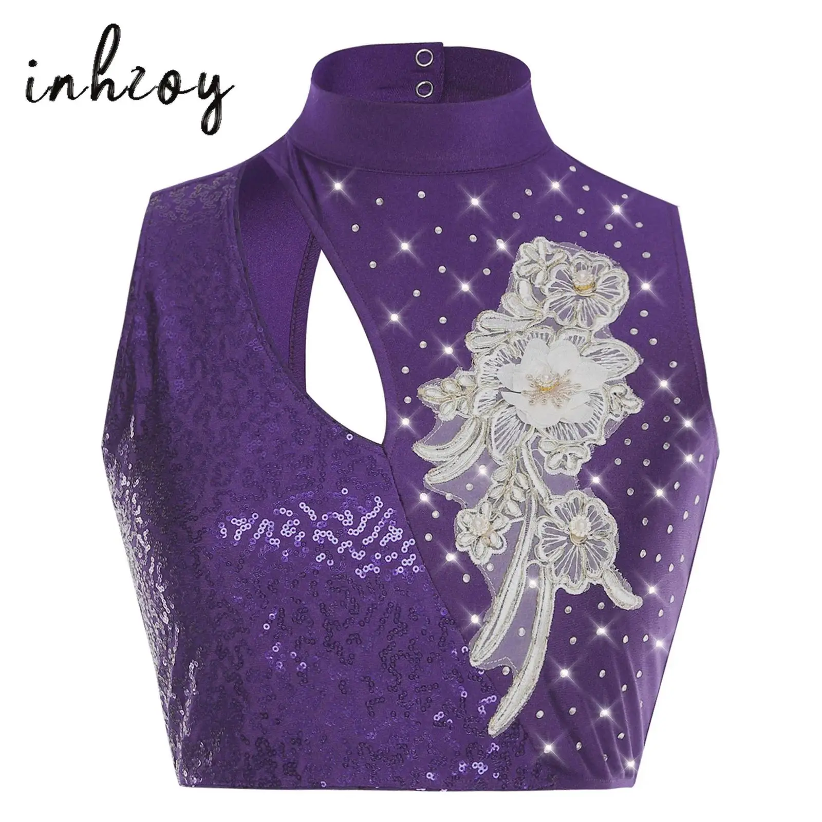 Womens Lyrical Dance Crop Top Sleeveless Hollow Out Sparkly Sequins Embroidery Applique Dance Costume for Classical Dance Waltz
Womens Lyrical Dance Crop Top Sleeveless Hollow Out Sparkly Sequins Embroidery Applique Dance Costume for Classical Dance Waltz