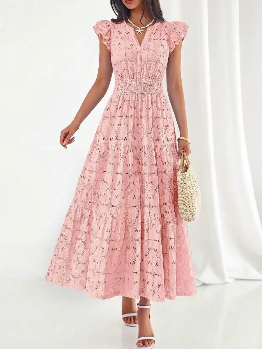 Women Bohemian Maxi Dress V Neck Floral Lace Eyelet Summer Beach Vacation Wedding Guest
Women Bohemian Maxi Dress V Neck Floral Lace Eyelet Summer Beach Vacation Wedding Guest