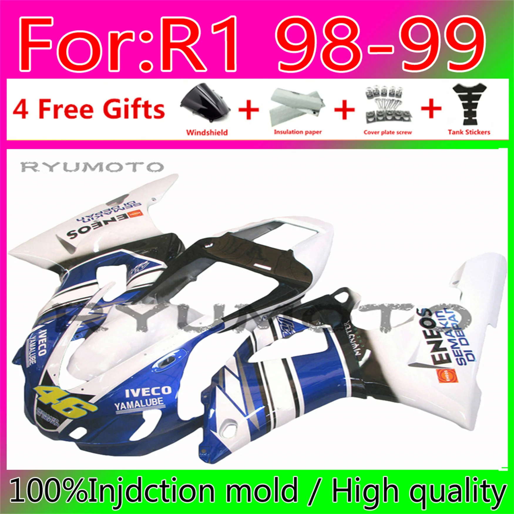 Комплект обтекателей для литья под давлением мотоцикла для YAMAHA YZF R1 YZF1000 98 99 00 01 R1, обтекатель кузова YZFR1 1998 1999 г. 
Комплект обтекателей для литья под давлением мотоцикла для YAMAHA YZF R1 YZF1000 98 99 00 01 R1, обтекатель кузова YZFR1 1998 1999 г.