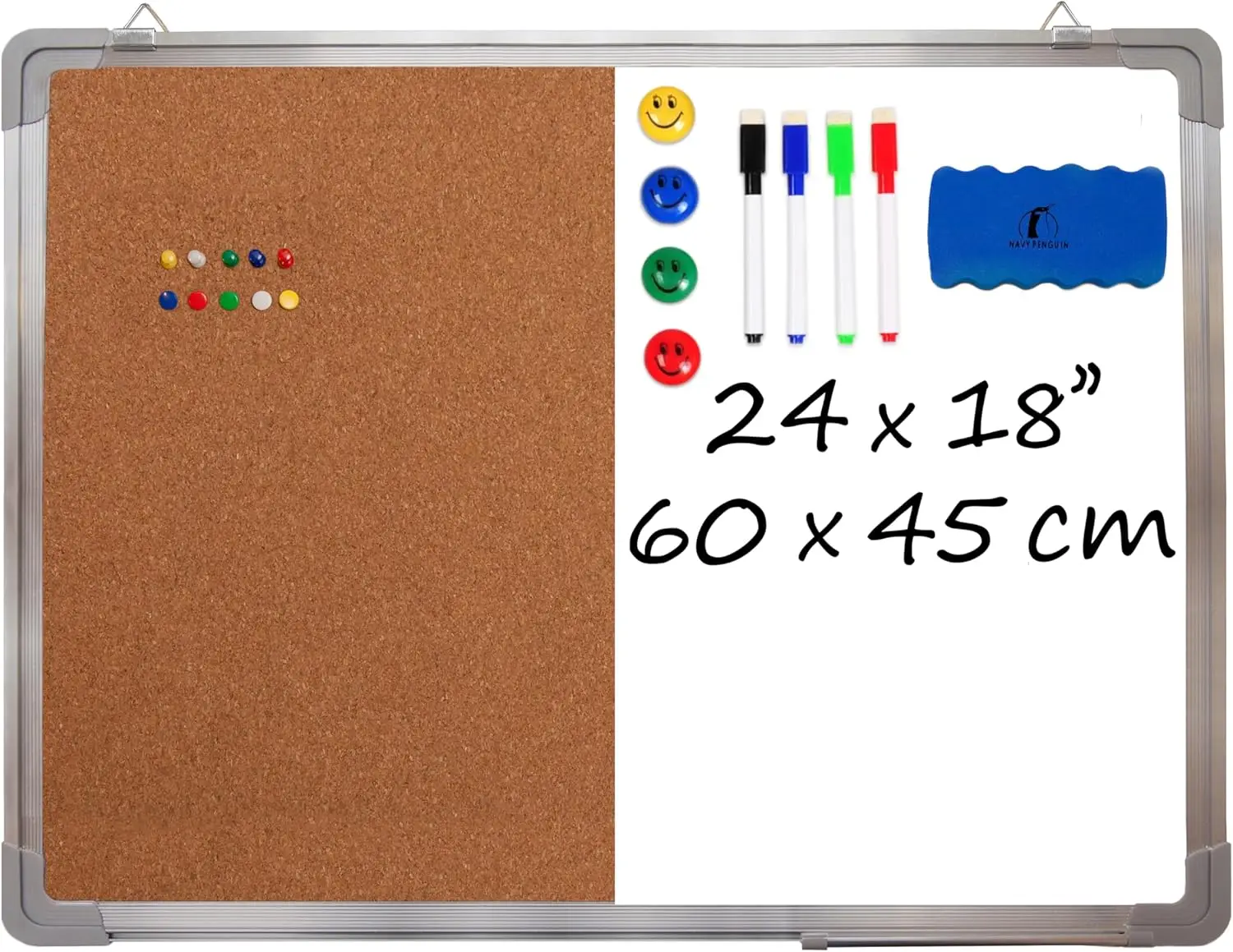 Combination Whiteboard Bulletin Board Set 24x18 in Dry Erase Cork Board with Markers Magnets Push Pins for Home Office Desk
Combination Whiteboard Bulletin Board Set 24x18 in Dry Erase Cork Board with Markers Magnets Push Pins for Home Office Desk