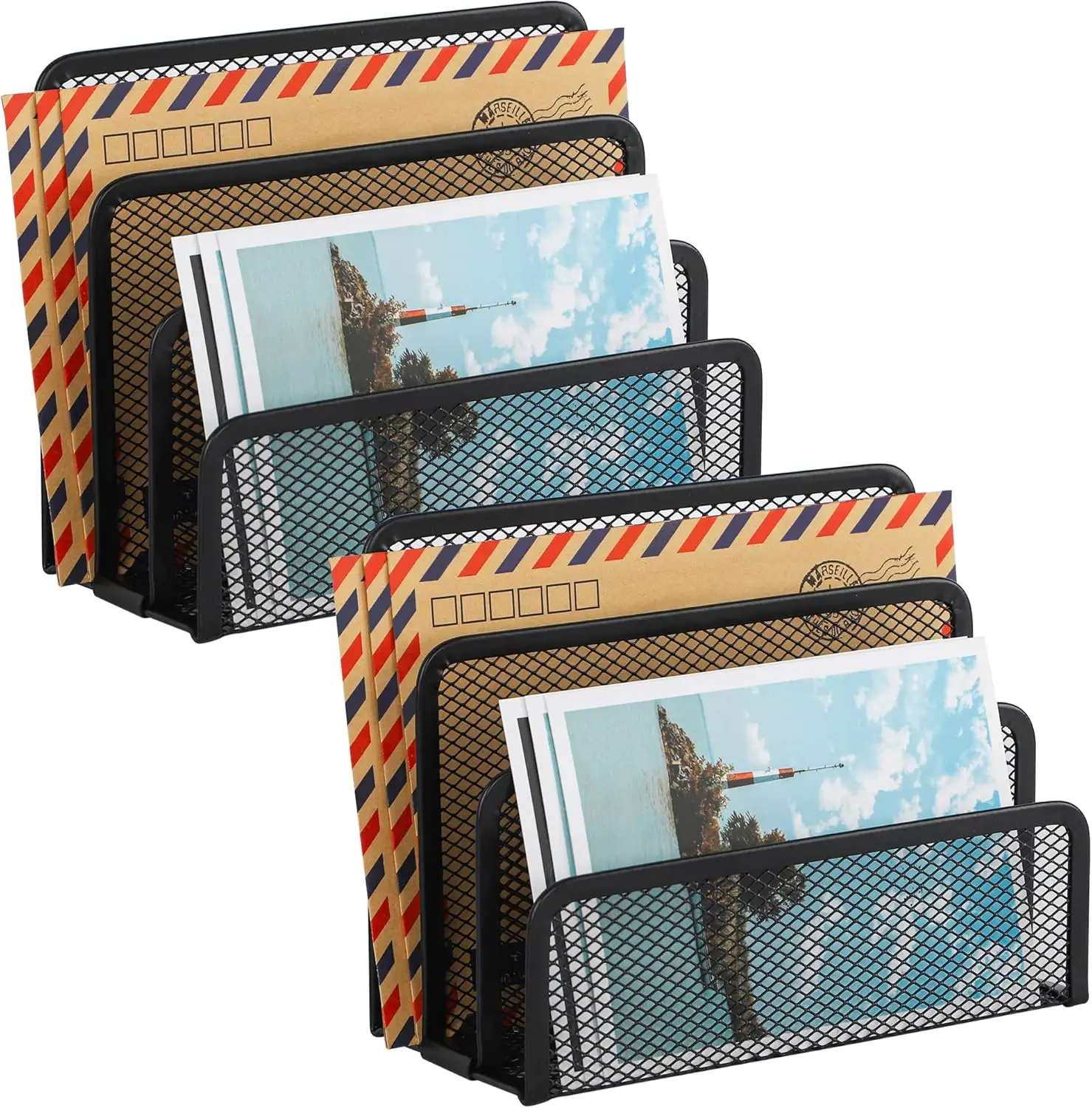 Desktop Mail Organizer, 3 Compartment File Sorter for Office, Metal Mesh Letter Holder, Black 2 Pack
Desktop Mail Organizer, 3 Compartment File Sorter for Office, Metal Mesh Letter Holder, Black 2 Pack