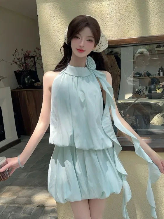 Sweet Design Two-Piece Set Summer New Unique Neck Hanging Top Flower Bud Short Skirt Pants Elastic Regular Fit Universal Size
Sweet Design Two-Piece Set Summer New Unique Neck Hanging Top Flower Bud Short Skirt Pants Elastic Regular Fit Universal Size
