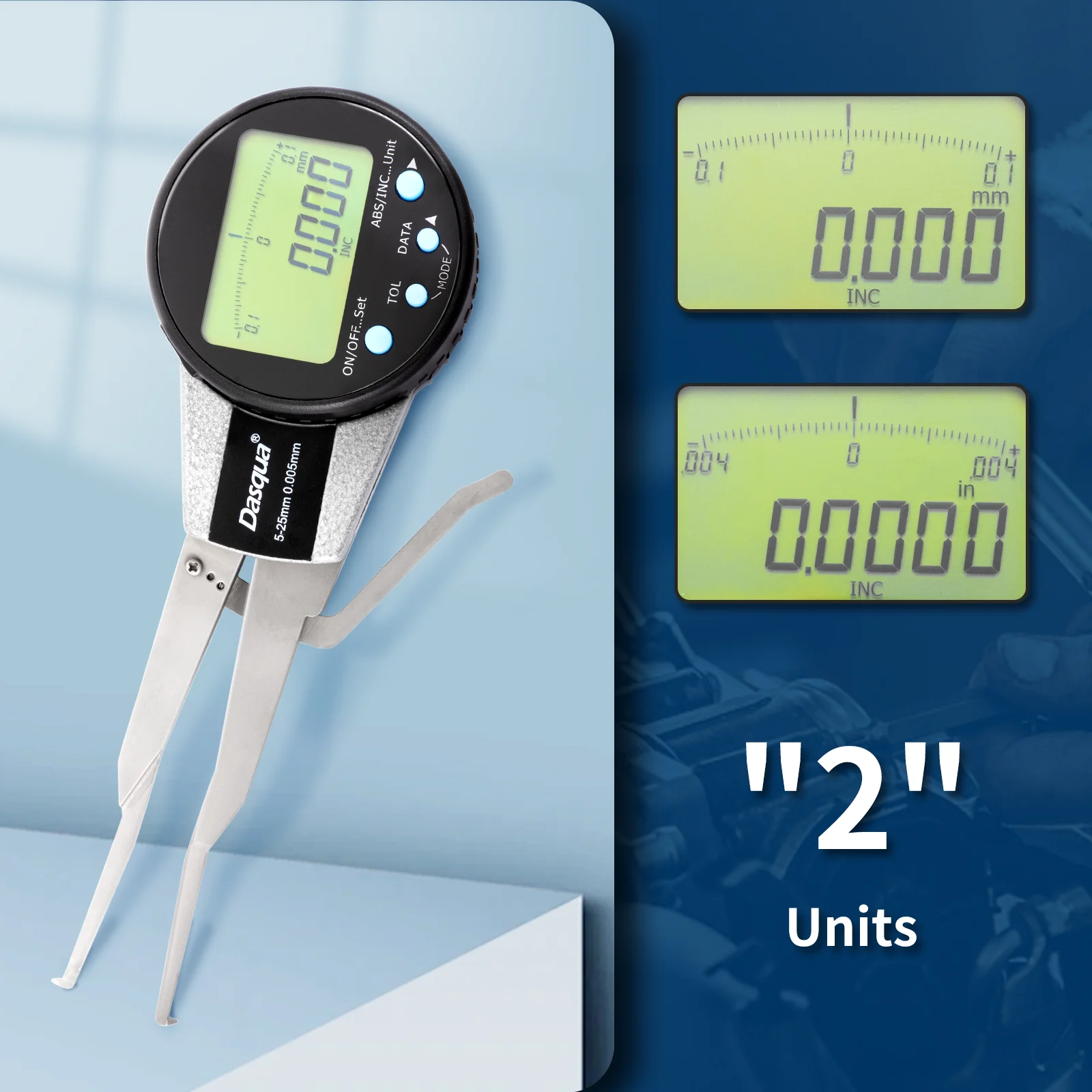 Dasqua High Precision 0.200"-1.0"/5-25mm Measuring Range 0.0002" Resolution Digital Internal Diameter Caliper Gage
Dasqua High Precision 0.200"-1.0"/5-25mm Measuring Range 0.0002" Resolution Digital Internal Diameter Caliper Gage