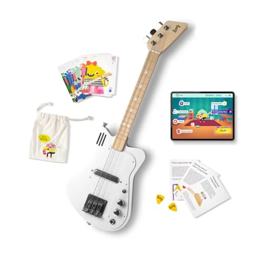 Mini Electric Guitar for Beginners with Built-in Amp Ages 3+ Learning App and Lessons Included White