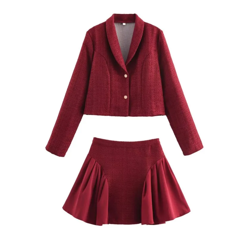 Tweed Red Short Blazer And Short Skirt 2 Piece Set 2025 New Two Button Jakcet A-line Pleat Skirt Summer Outfits Spring Chic Suit
Tweed Red Short Blazer And Short Skirt 2 Piece Set 2025 New Two Button Jakcet A-line Pleat Skirt Summer Outfits Spring Chic Suit