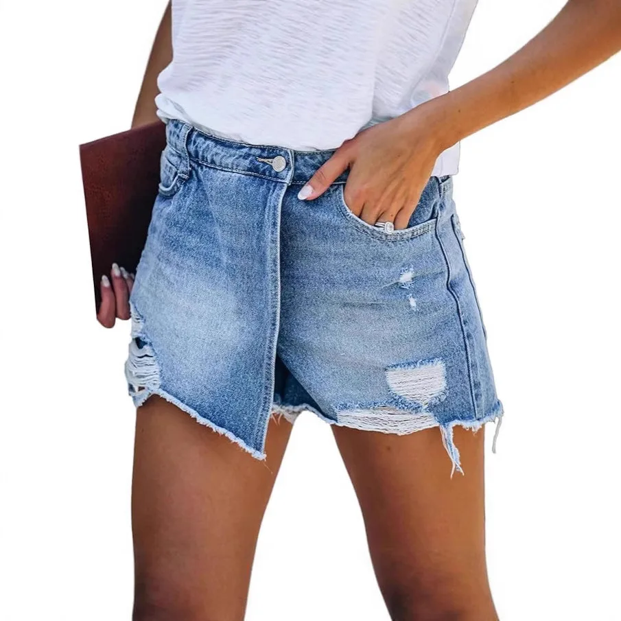 Washed Denim Short Shorts Light Blue Hole Punching Casual Fashionable Summer Skirt Jeans Natural Waist Cotton Standard Fit
Washed Denim Short Shorts Light Blue Hole Punching Casual Fashionable Summer Skirt Jeans Natural Waist Cotton Standard Fit