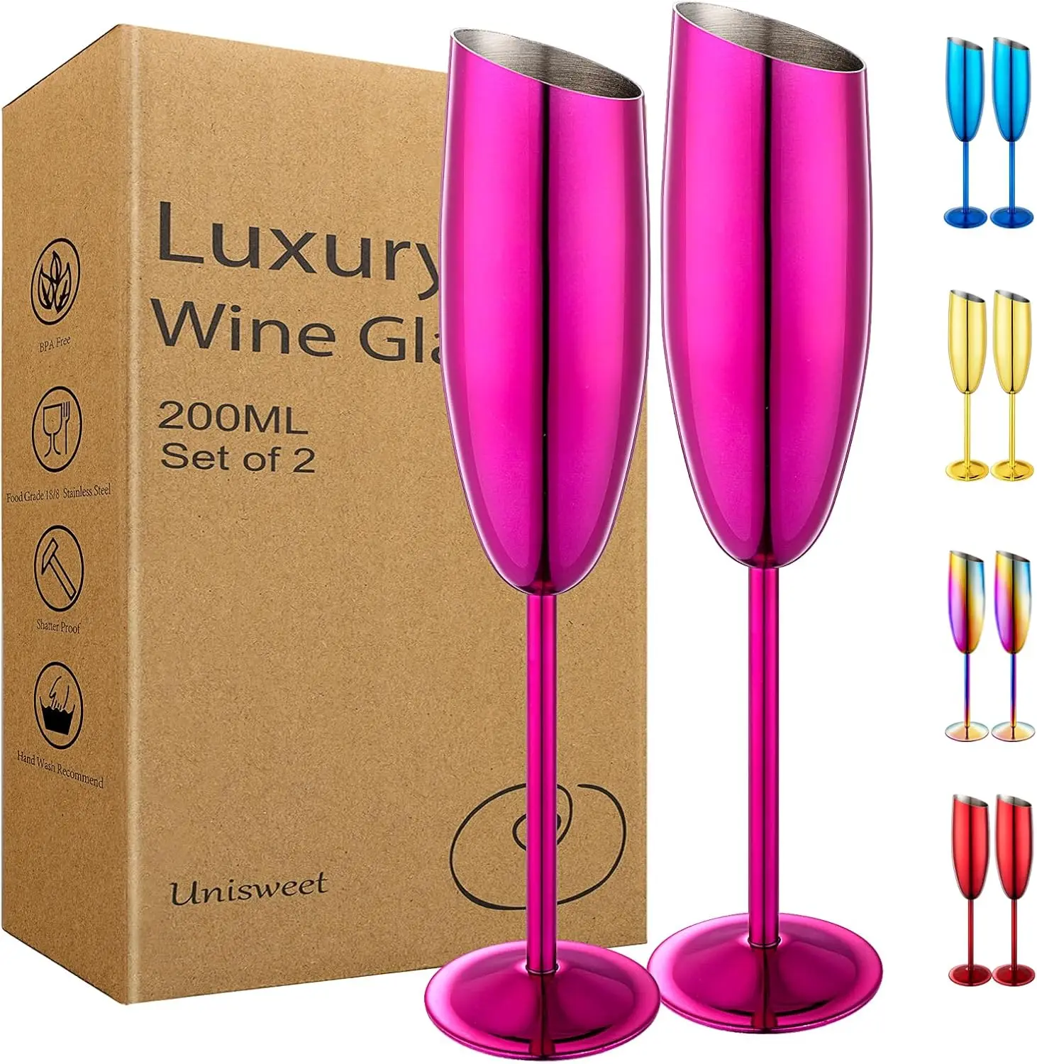 Stainless Steel Champagne Flutes Set of 2, 7oz Unbreakable Slanted-Mouth Glasses with Long Stem for Wedding & Birthday Party
Stainless Steel Champagne Flutes Set of 2, 7oz Unbreakable Slanted-Mouth Glasses with Long Stem for Wedding & Birthday Party
