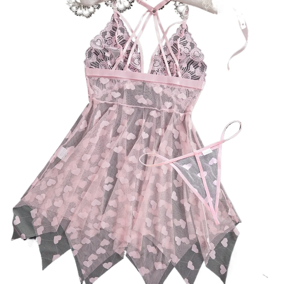 Women's Two-Piece Floral Cross Strap Loungewear, Heart Mesh Sleep Dress & Lingerie Set
Women's Two-Piece Floral Cross Strap Loungewear, Heart Mesh Sleep Dress & Lingerie Set