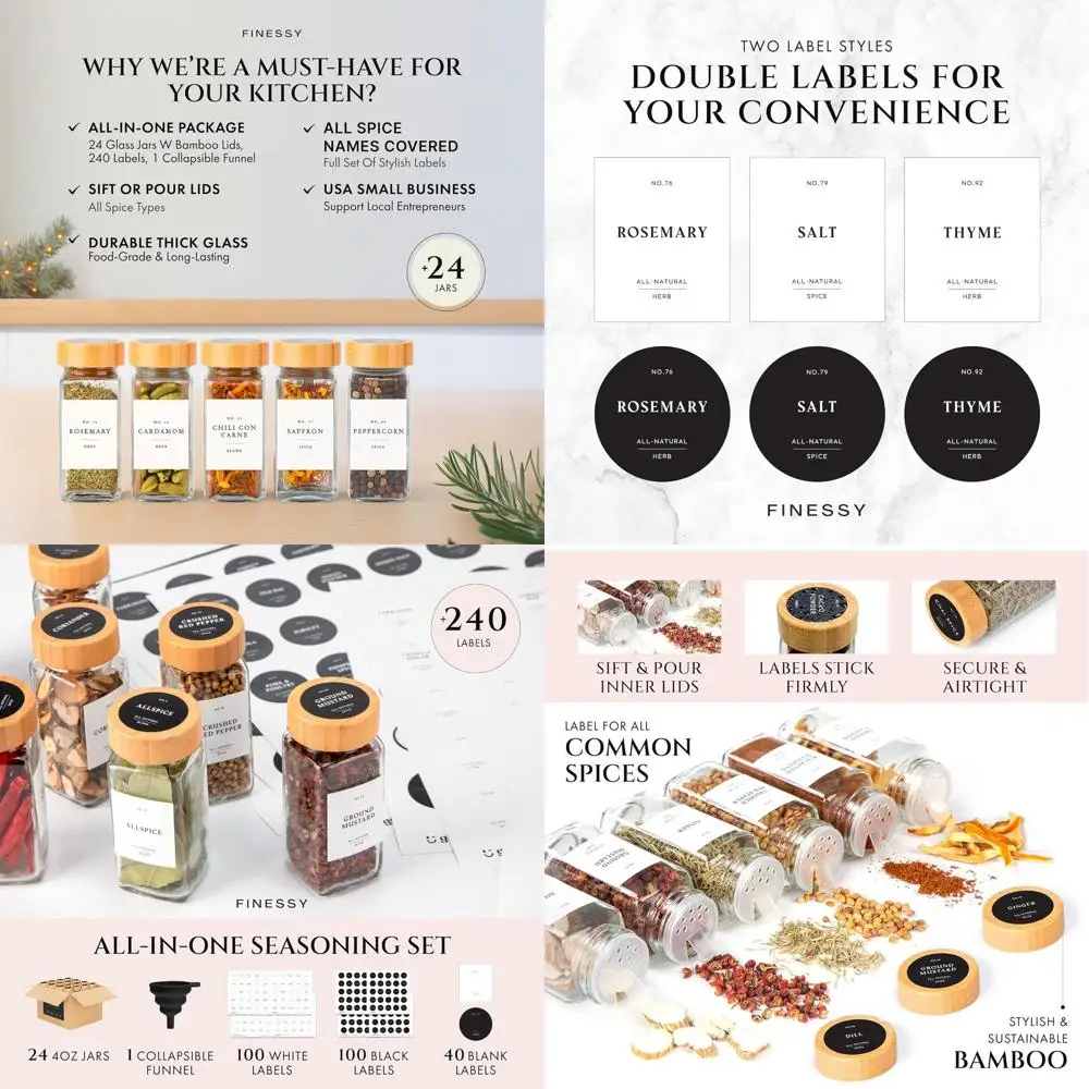 Набор из 24 прозрачных стеклянных банок для специй с этикетками и крышками для шейкера, пустые бутылки на 4 унции для хранения приправ
Набор из 24 прозрачных стеклянных банок для специй с этикетками и крышками для шейкера, пустые бутылки на 4 унции для хранения приправ