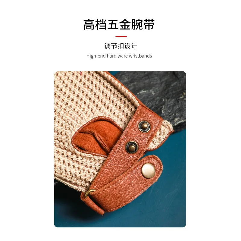 Vintage Genuine Sheepskin Motorcycle Half Finger Gloves Breathable Woven Non-Slip Grip Soft Summer Riding Gloves for Men Women
Vintage Genuine Sheepskin Motorcycle Half Finger Gloves Breathable Woven Non-Slip Grip Soft Summer Riding Gloves for Men Women