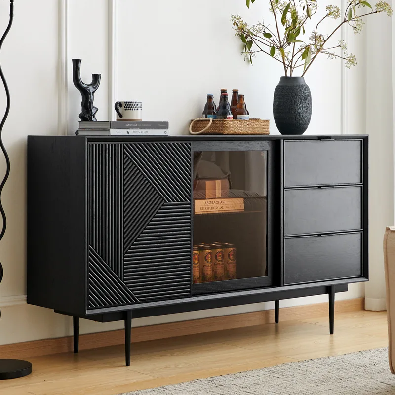 Nordic solid wood dining side cabinet light luxury high sense modern simple black locker against the wall entrance wine cabinet
Nordic solid wood dining side cabinet light luxury high sense modern simple black locker against the wall entrance wine cabinet