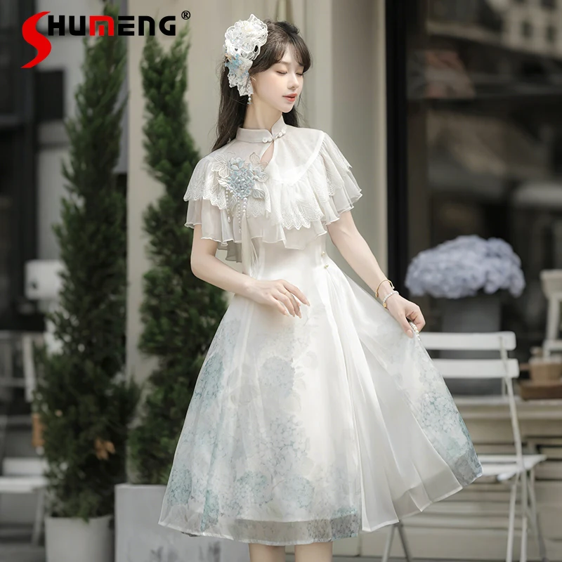 Original Chinese Style Retro Elegant Dress Summer New Women's High Waist Slimming Lace Cape Sleeve Tie-Dye Tassel Lolita Dress
Original Chinese Style Retro Elegant Dress Summer New Women's High Waist Slimming Lace Cape Sleeve Tie-Dye Tassel Lolita Dress