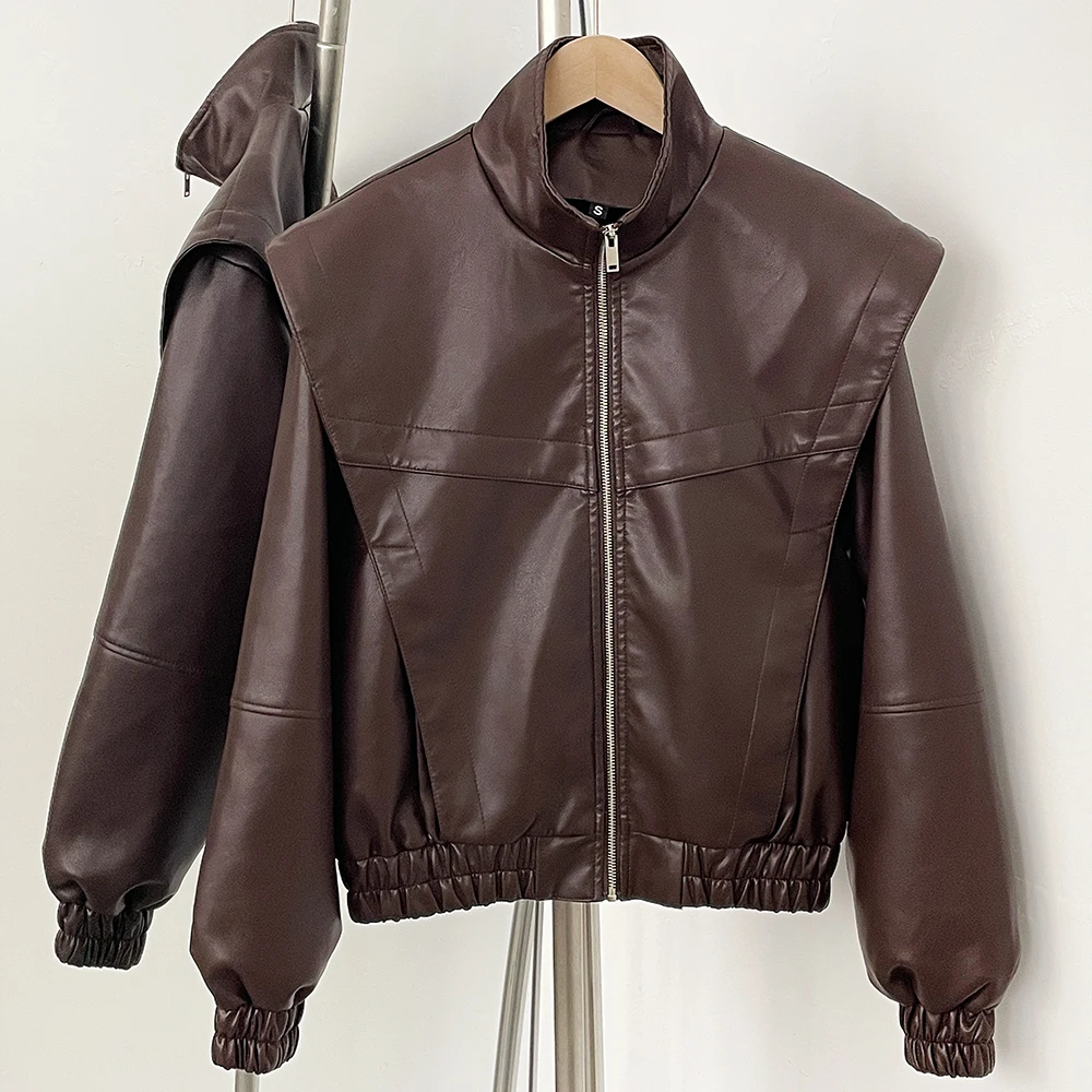 Wholesale Faux Leather Jacket Women New Spring Autumn Top Clothes Fashion Short Fake Leather Female Short Brown Overcoat Lady
Wholesale Faux Leather Jacket Women New Spring Autumn Top Clothes Fashion Short Fake Leather Female Short Brown Overcoat Lady