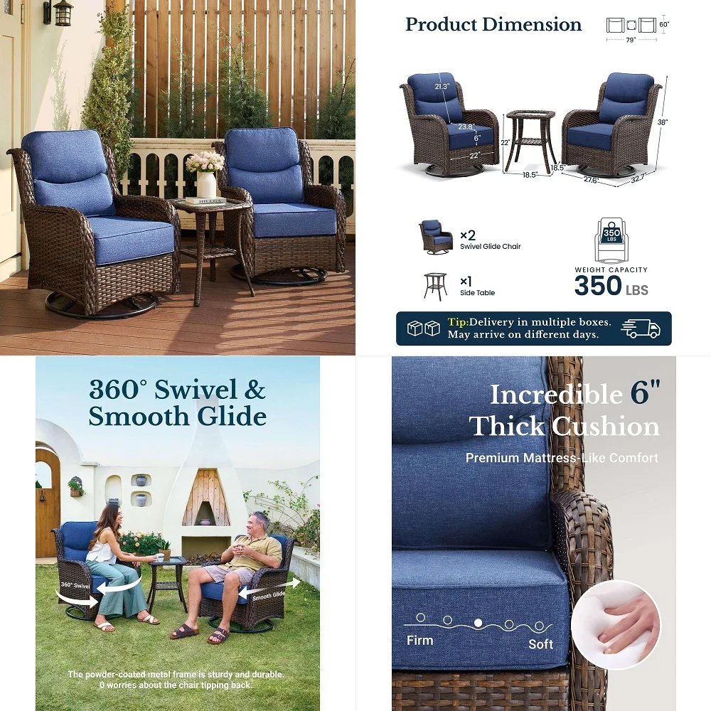 Luxury Outdoor Patio Furniture Set with 6Inch Thick Cushions, High Back Wicker Swivel Rocker Chairs, 3 Pcs All Weather Chairs S
Luxury Outdoor Patio Furniture Set with 6Inch Thick Cushions, High Back Wicker Swivel Rocker Chairs, 3 Pcs All Weather Chairs S