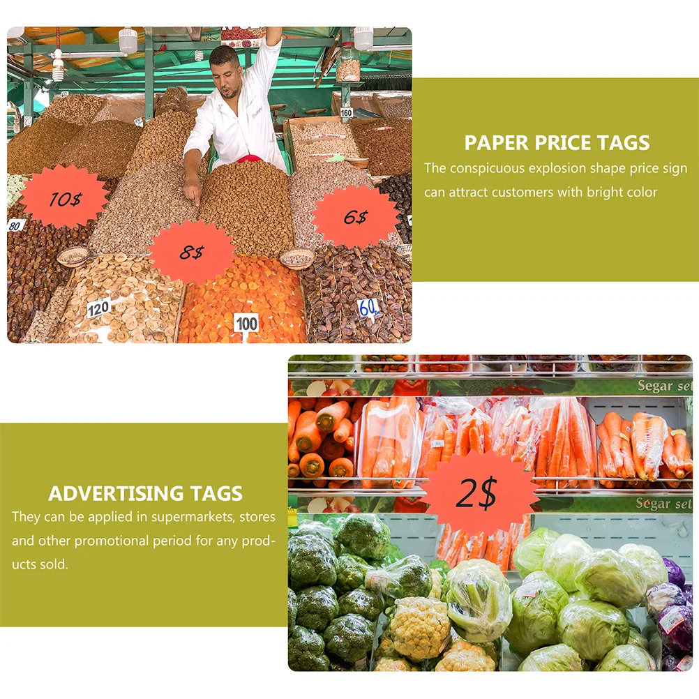 120 Pcs Fluorescent Paper Price Tag Tags Commodity Labels Explosion Shape Market Creative
120 Pcs Fluorescent Paper Price Tag Tags Commodity Labels Explosion Shape Market Creative