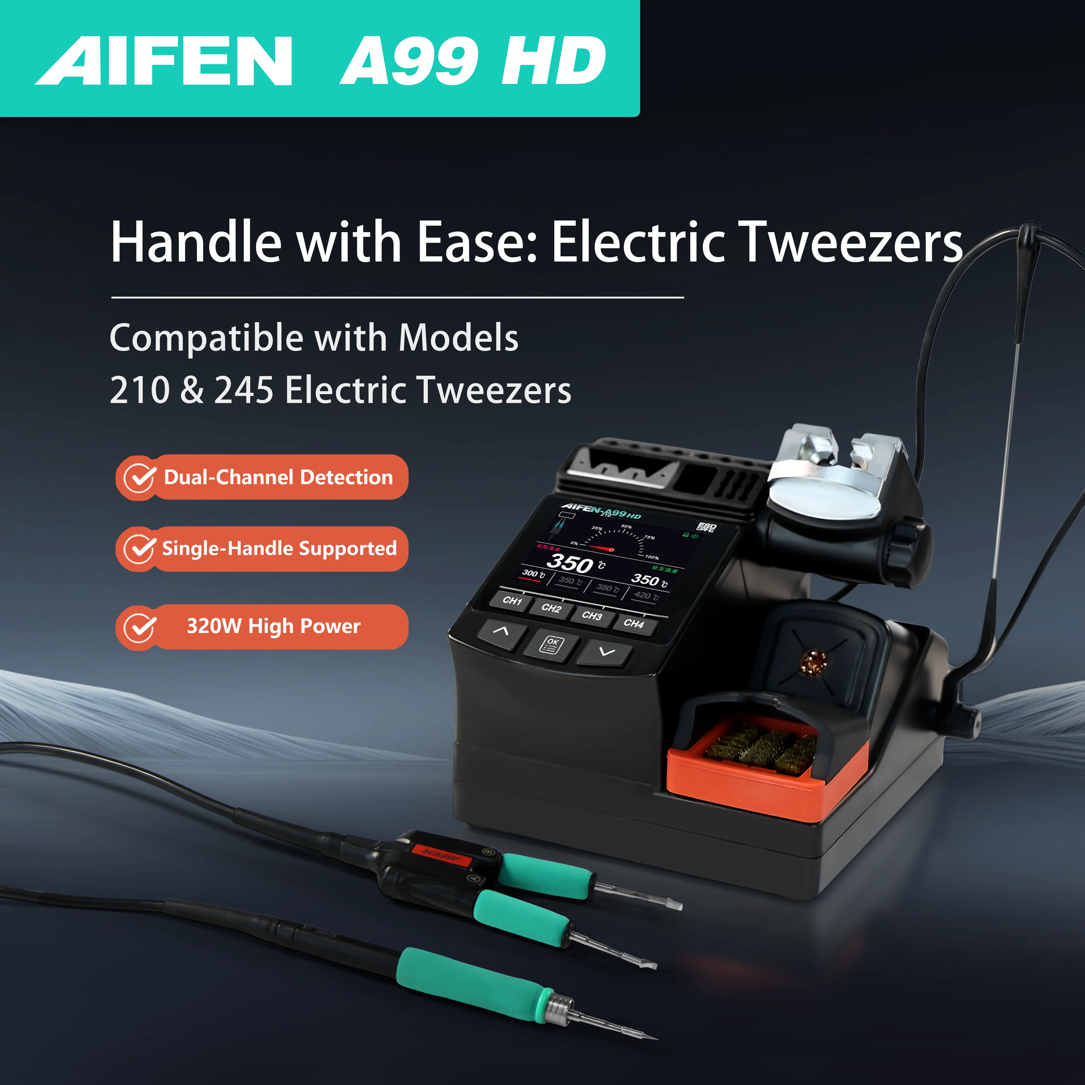 AIFEN A99HD Precision Tweezers Soldering Iron Station Compatible with C210/C245 handle for Microscope Soldering Electronics
AIFEN A99HD Precision Tweezers Soldering Iron Station Compatible with C210/C245 handle for Microscope Soldering Electronics