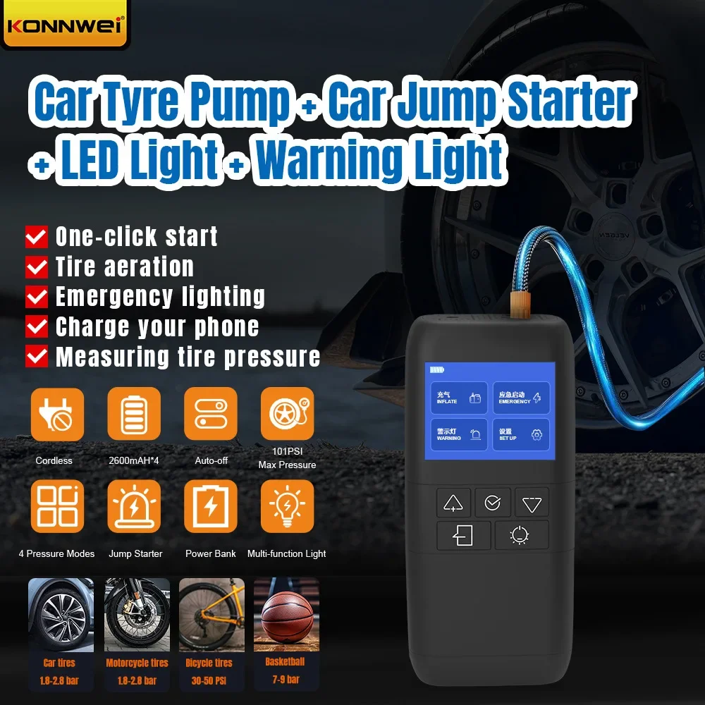 SA500 3-in-1 Portable Car Jump Starter LED Light Tire Pump With Ow Pressure in Vehicle Tyres LCD Display For Car Moto Bicycle
SA500 3-in-1 Portable Car Jump Starter LED Light Tire Pump With Ow Pressure in Vehicle Tyres LCD Display For Car Moto Bicycle