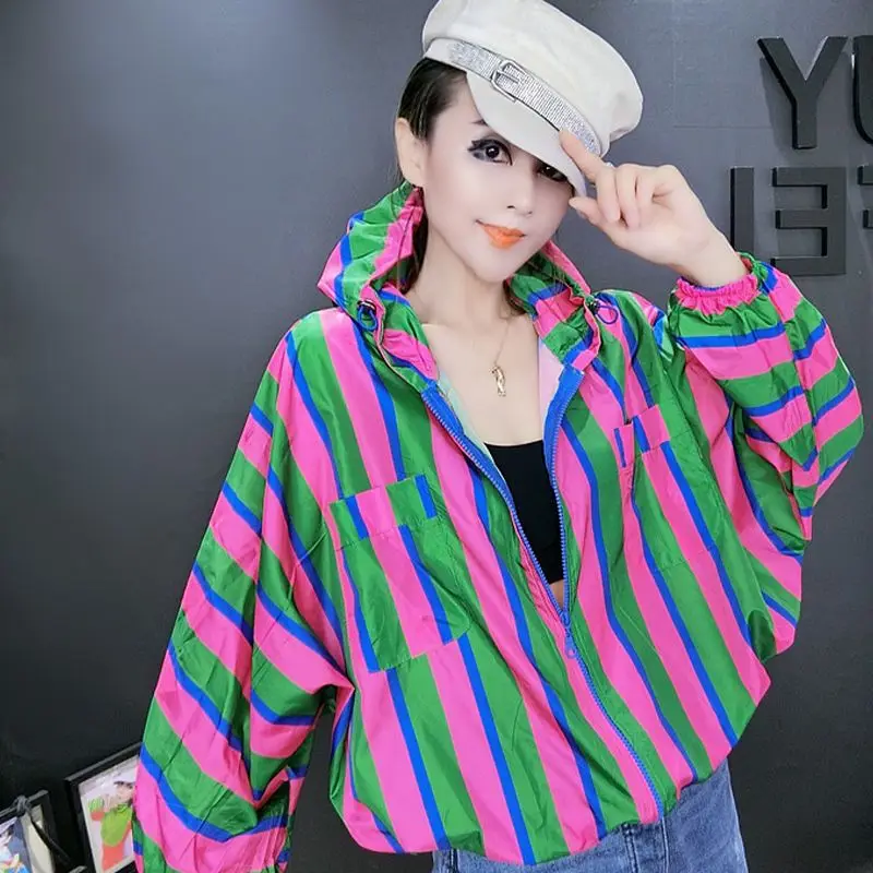 Summer Long Sleeves Hooded Jacket Women Sweatshirt Sun Protection Striped Zipper Waterproof Outdoor Baseball Casual Loose Coat
Summer Long Sleeves Hooded Jacket Women Sweatshirt Sun Protection Striped Zipper Waterproof Outdoor Baseball Casual Loose Coat