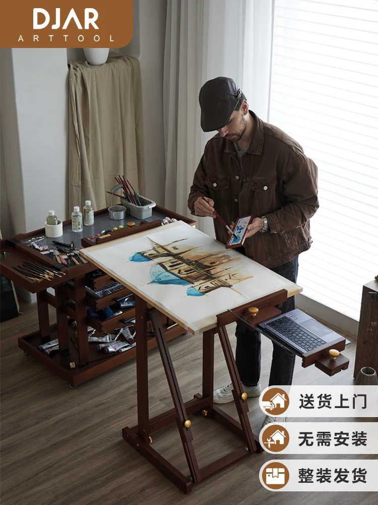 Italian minimalist light luxury walnut color professional artist retro flat dual-purpose oil painting stand solid wood floor
Italian minimalist light luxury walnut color professional artist retro flat dual-purpose oil painting stand solid wood floor