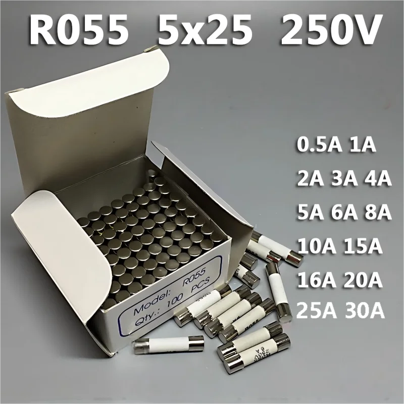 100pcs R055 RO55 250V Ceramic Tube Fuse 0.5A 1A 2A 3A 4A 5A 6A 8A 10A 15A 20A 25A 30A
100pcs R055 RO55 250V Ceramic Tube Fuse 0.5A 1A 2A 3A 4A 5A 6A 8A 10A 15A 20A 25A 30A