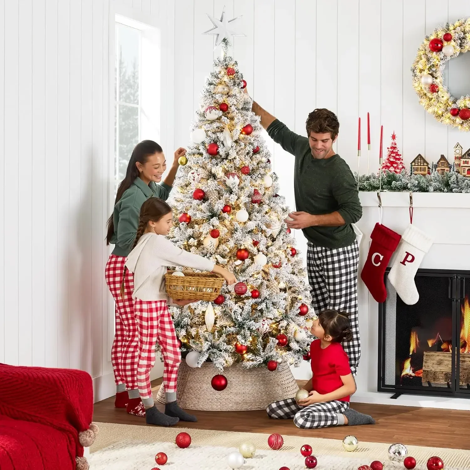 Eco-Friendly Pre-Lit Artificial Christmas Tree, 7.5ft Snow Flocked Design Pine Tree, Full Appearance Snowy w/Easy Assembly, Meta
Eco-Friendly Pre-Lit Artificial Christmas Tree, 7.5ft Snow Flocked Design Pine Tree, Full Appearance Snowy w/Easy Assembly, Meta