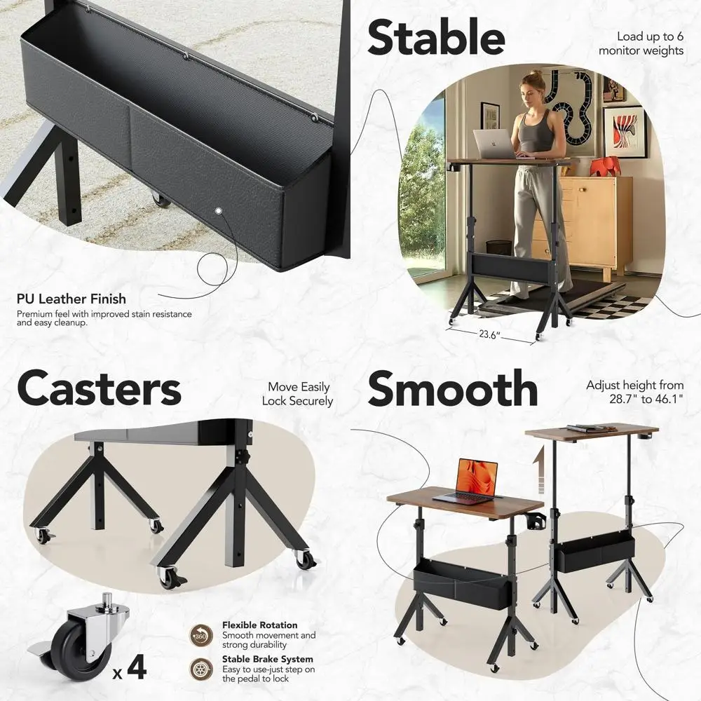 Adjustable Height Rolling Desk, Mobile Stand Up Desk with Wheels, 31.5x15.75, Desk Height 28.7-46.1, Walnut Finish
Adjustable Height Rolling Desk, Mobile Stand Up Desk with Wheels, 31.5x15.75, Desk Height 28.7-46.1, Walnut Finish