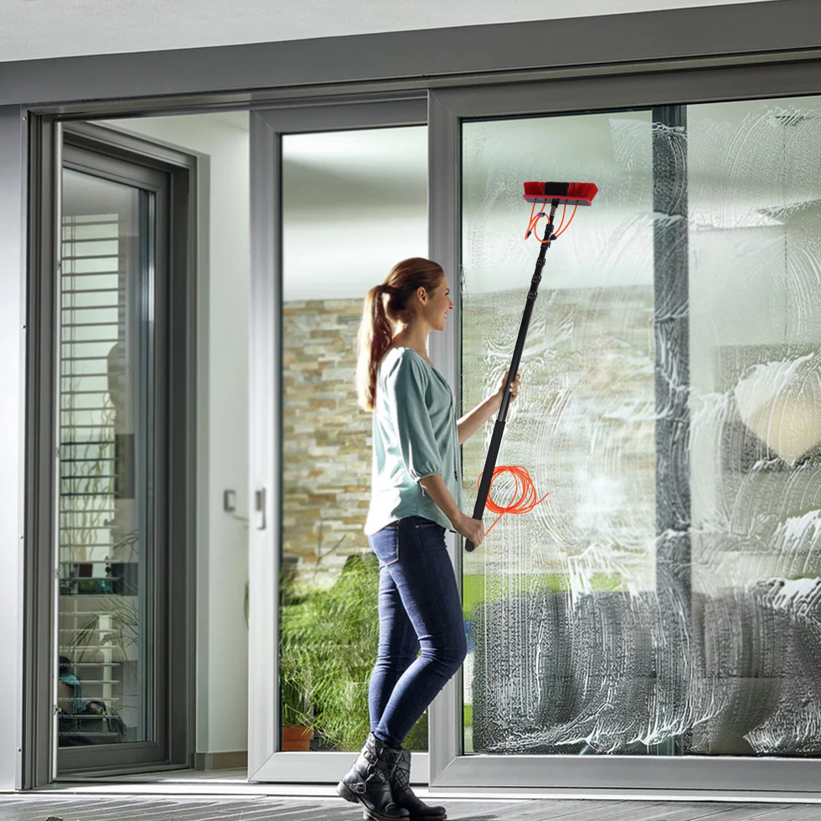 Red Water Fed Pole Kit Aluminum Alloy 24ft Length Water Fed Brush Water Fed Cleaning System for Clean Window Glass Wall Roof
Red Water Fed Pole Kit Aluminum Alloy 24ft Length Water Fed Brush Water Fed Cleaning System for Clean Window Glass Wall Roof