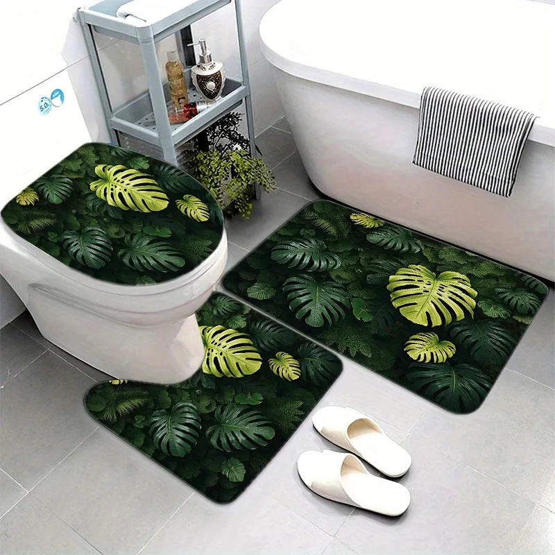 3pcs Tropical Plant Bathroom Rug Set Non-Slip U-Shaped Mat and Lid Cover Green Rainforest Theme Washable Indoor Floor Mats
3pcs Tropical Plant Bathroom Rug Set Non-Slip U-Shaped Mat and Lid Cover Green Rainforest Theme Washable Indoor Floor Mats