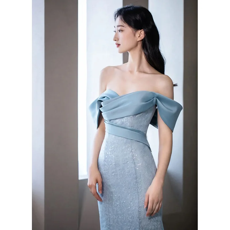 Blue Boat Neck Evening Dress Women Off the Shoulder Pleated Fishtail Cocktail Dresses Elegant Modern Patchwork Prom Gown
Blue Boat Neck Evening Dress Women Off the Shoulder Pleated Fishtail Cocktail Dresses Elegant Modern Patchwork Prom Gown