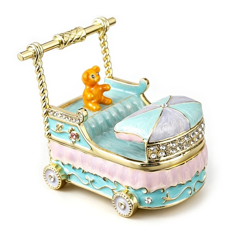 91AF Ornamental Jewelry Box Enamel Finish Stroller Zinc Alloy Accessory Box with Bear Ornament for Rings, Earrings and
91AF Ornamental Jewelry Box Enamel Finish Stroller Zinc Alloy Accessory Box with Bear Ornament for Rings, Earrings and