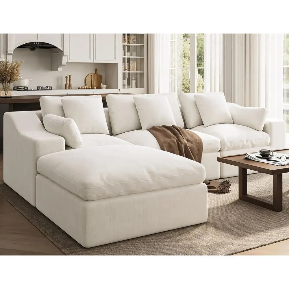 120 Oversized Cloud Sofa, 3-Seat Sectional with Ottoman, Warm White, Convertible Bed, High Back, Washable Cover, Linen Blend
120 Oversized Cloud Sofa, 3-Seat Sectional with Ottoman, Warm White, Convertible Bed, High Back, Washable Cover, Linen Blend