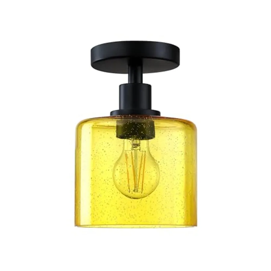 Industrial Semi Flush Mount Ceiling Light, 6.1" Yellow Seeded Glass Pendant Lamp Shade, Farmhouse Lighting Black Finish for Hal
Industrial Semi Flush Mount Ceiling Light, 6.1" Yellow Seeded Glass Pendant Lamp Shade, Farmhouse Lighting Black Finish for Hal