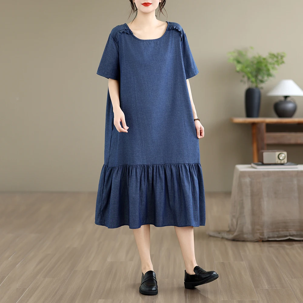 Elegant Loose plus Size Denim Dress Korean Design Sensation Wood Grain Fish Tail Skirt Casual High Waist A-Line Dress
Elegant Loose plus Size Denim Dress Korean Design Sensation Wood Grain Fish Tail Skirt Casual High Waist A-Line Dress