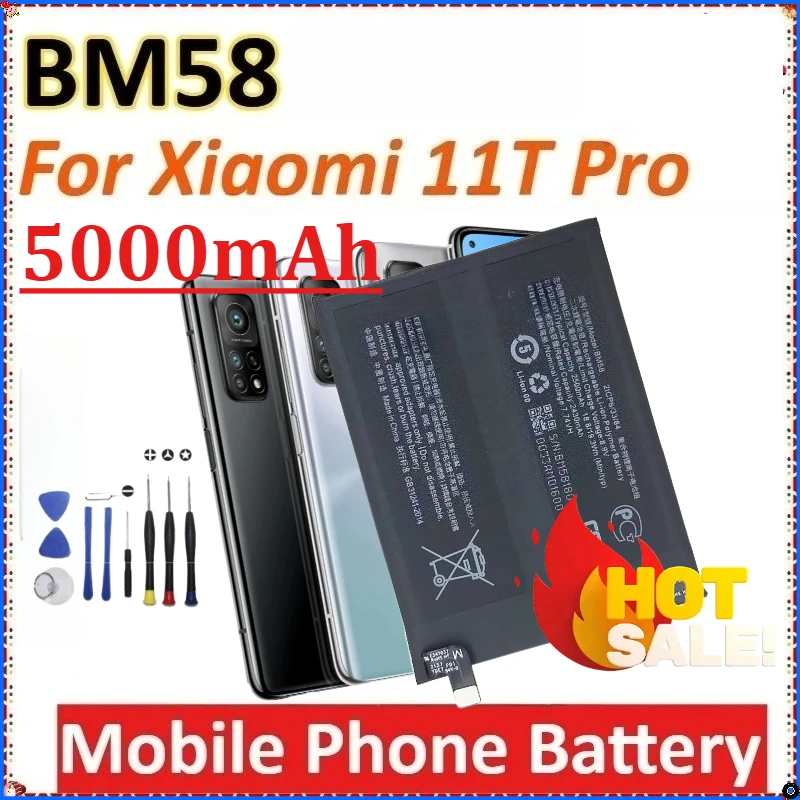 For Xiaomi 11T Pro Newly Upgraded Rechargeable High-Capacity Replacement Mobile Phone New BM58 5000mAh 7.74V Battery + Tools
For Xiaomi 11T Pro Newly Upgraded Rechargeable High-Capacity Replacement Mobile Phone New BM58 5000mAh 7.74V Battery + Tools