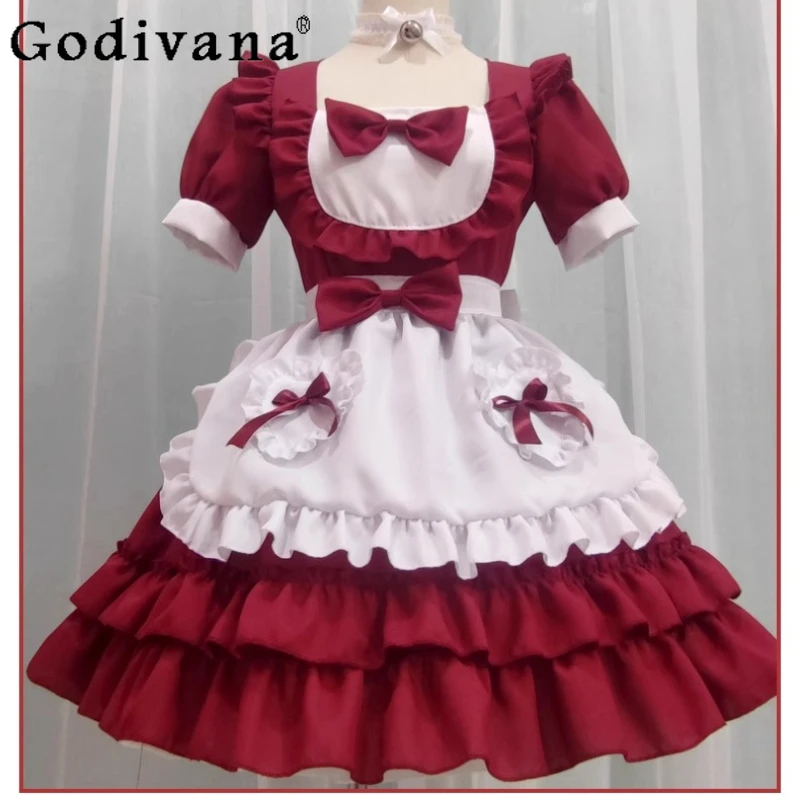 Elegant Red Lolita Maid Uniform Cos Sweet Christmas Party Dress Girl Short Sleeve Square Neck Bow High Waist A-line Cake Dresses
Elegant Red Lolita Maid Uniform Cos Sweet Christmas Party Dress Girl Short Sleeve Square Neck Bow High Waist A-line Cake Dresses