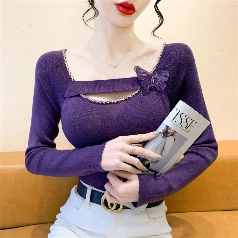 New Autumn Winter Knitted Sweater Korean Diamond Square Collar Butterfly Pleated Drawstring Pullovers Tops Slim Women Knitwear
New Autumn Winter Knitted Sweater Korean Diamond Square Collar Butterfly Pleated Drawstring Pullovers Tops Slim Women Knitwear