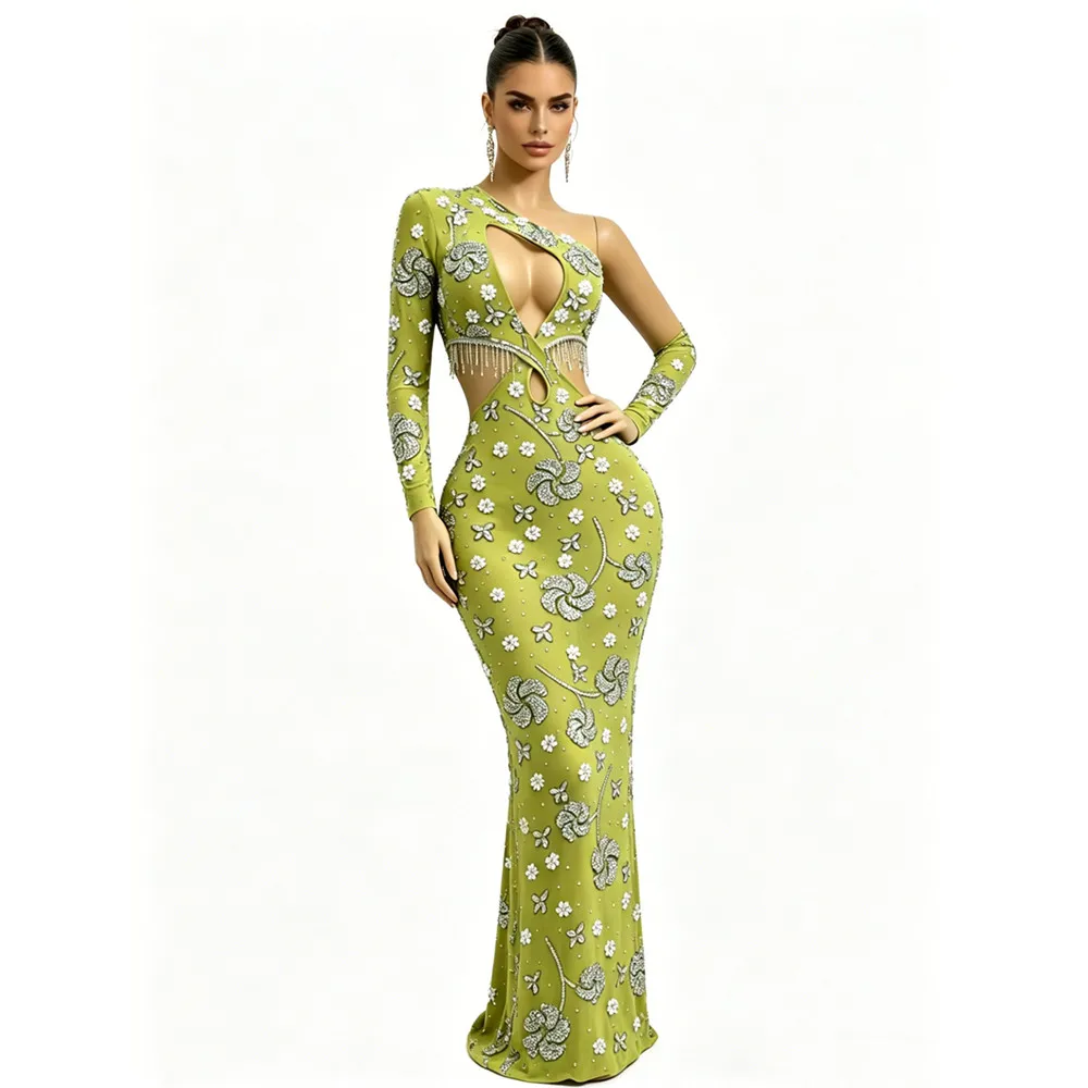 Irregular Elegant Crystal Long Dress for Women Single Sleeve Rhinestones Evening Party Prom Stage Catwalk Costume Model Singer
Irregular Elegant Crystal Long Dress for Women Single Sleeve Rhinestones Evening Party Prom Stage Catwalk Costume Model Singer