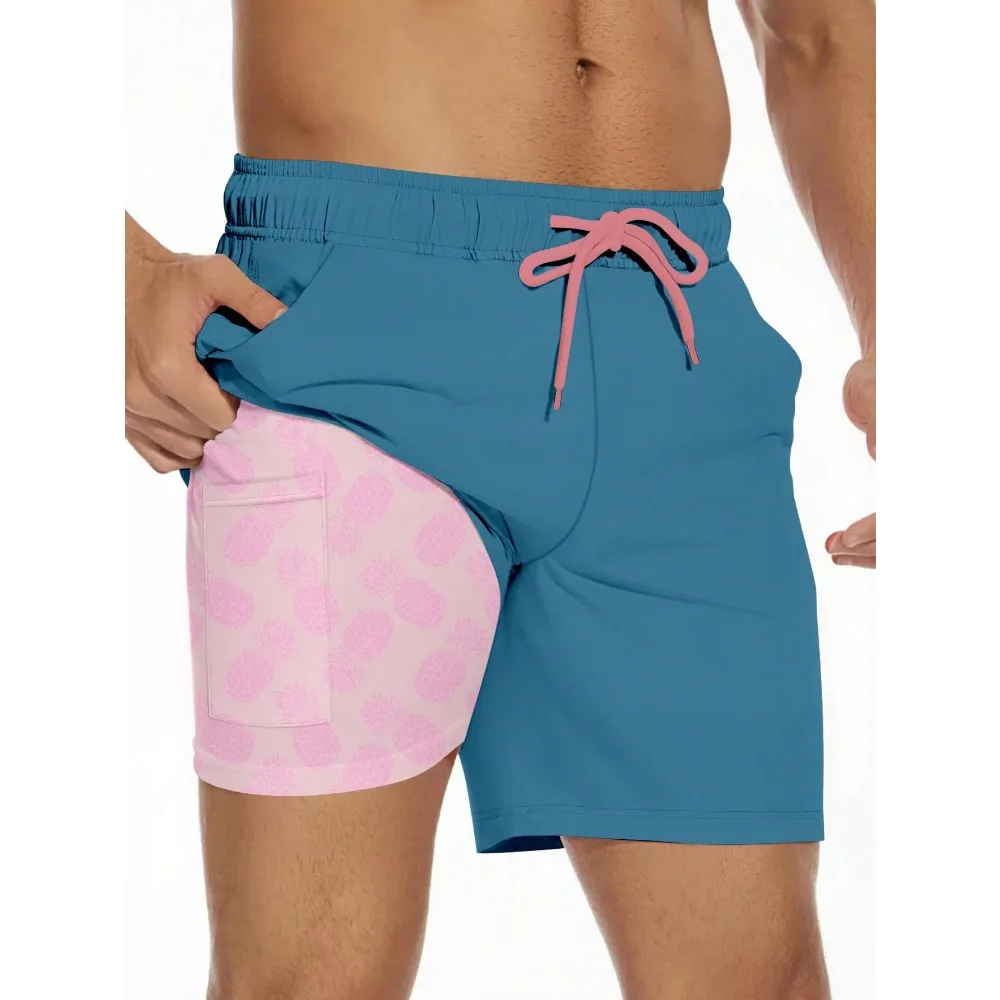 Men's Swim Trunk With Compression Liner Pink Pineapple Print Quick Dry Board Shorts
Men's Swim Trunk With Compression Liner Pink Pineapple Print Quick Dry Board Shorts