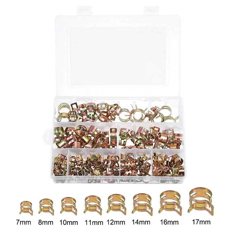 160Pcs 7-17mm 65Mn Steel Spring Hose Clamp Elastic Steel Buckle Water Pipe Hoop Action Fuel/Silicone Vacuum Hose Pipe Clamp
160Pcs 7-17mm 65Mn Steel Spring Hose Clamp Elastic Steel Buckle Water Pipe Hoop Action Fuel/Silicone Vacuum Hose Pipe Clamp