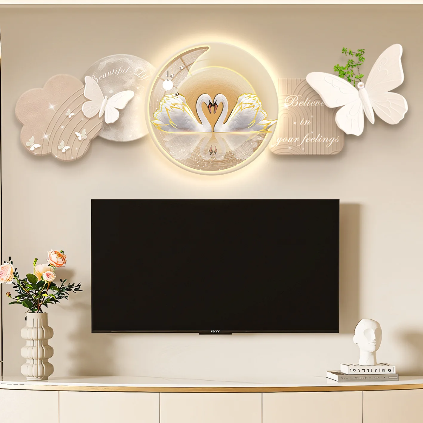 Modern simple cream style living room TV background wall decorative painting high sense luminous hanging painting Nordic
Modern simple cream style living room TV background wall decorative painting high sense luminous hanging painting Nordic