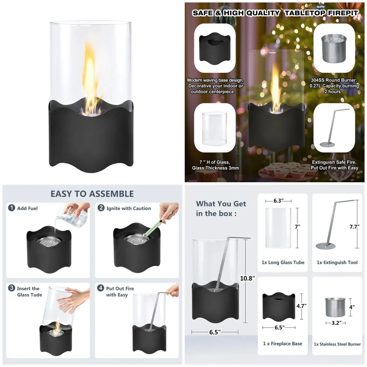 Tabletop Fire Pits, Portable Bio Ethanol Fireplace, Black
Tabletop Fire Pits, Portable Bio Ethanol Fireplace, Black