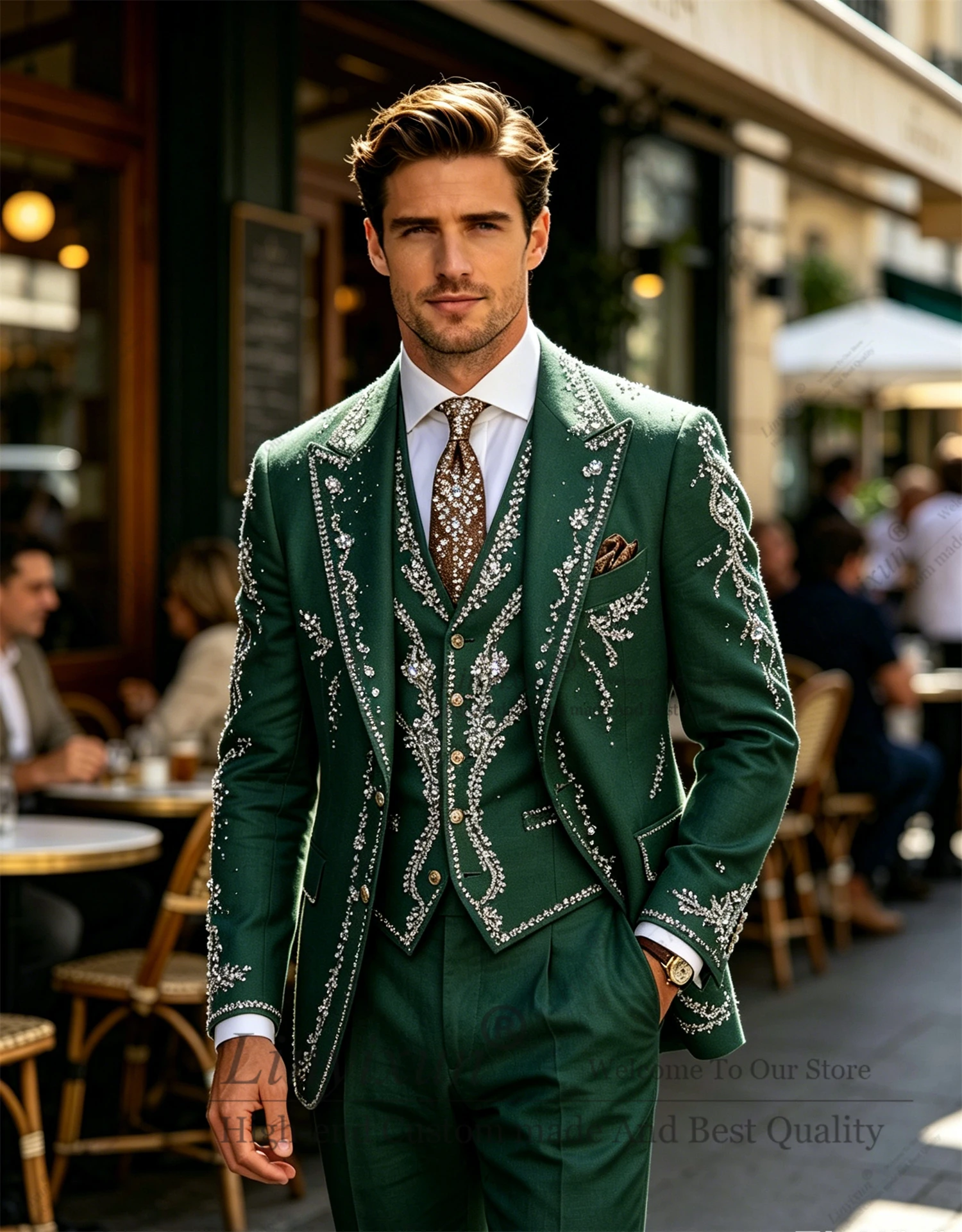 High End Crystals Lapel Men Suits 3 Pieces Groom Business Blazers Customized Slim Fit Costume Homme Wedding Tuxedos man clothes
High End Crystals Lapel Men Suits 3 Pieces Groom Business Blazers Customized Slim Fit Costume Homme Wedding Tuxedos man clothes
