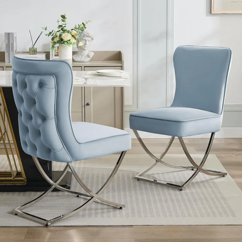 Luxury Velvet Dining Chairs, Tufted Upholstered Armless Accent Chairs with Silver Metal X-Legs, Modern Glam Dining Room Chair
Luxury Velvet Dining Chairs, Tufted Upholstered Armless Accent Chairs with Silver Metal X-Legs, Modern Glam Dining Room Chair