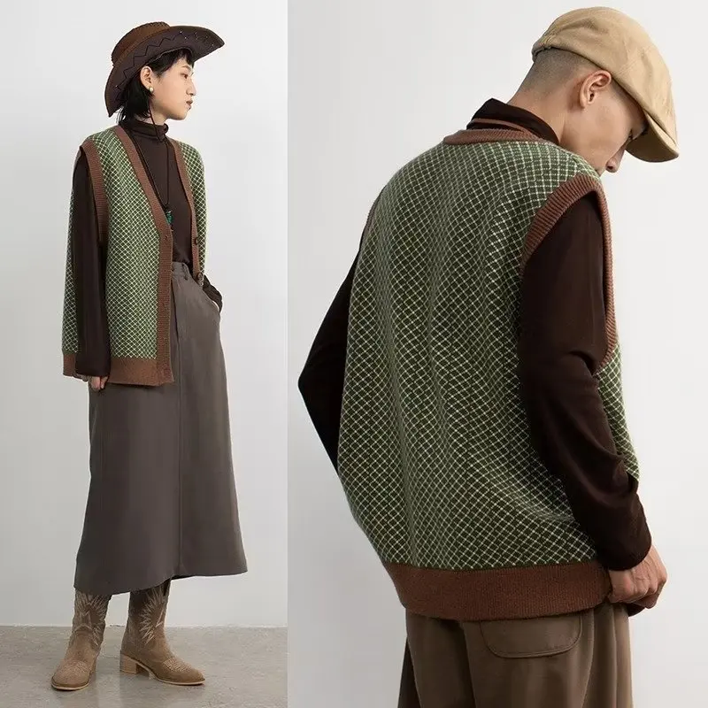 Retro Japanese Design een Knitted Vest Men's Harajuku Color Blo Artistic Sweater Open Cardigan Autumn Faion Casual
Retro Japanese Design een Knitted Vest Men's Harajuku Color Blo Artistic Sweater Open Cardigan Autumn Faion Casual