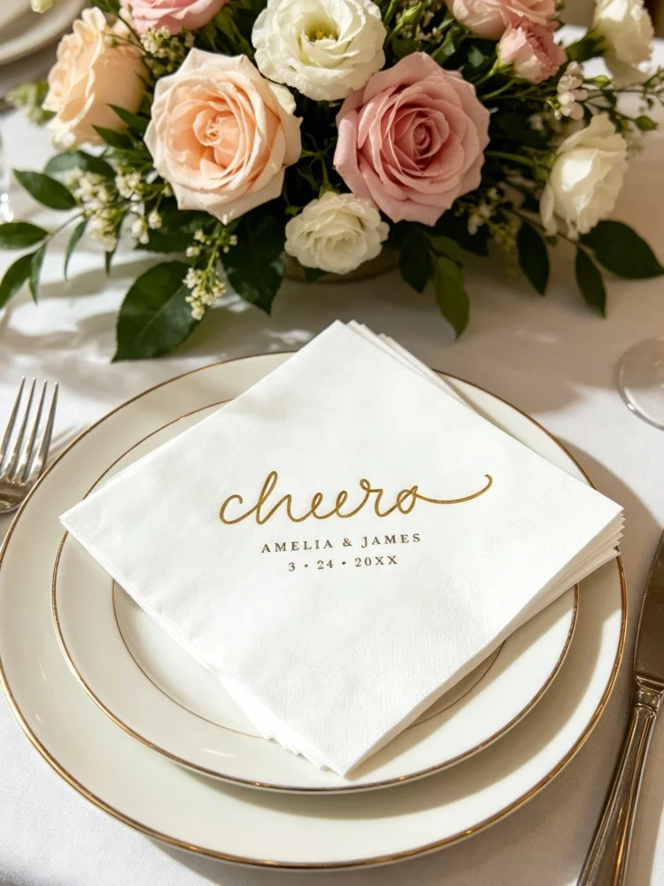 Personalized Gold Foil Cheers Wedding Cocktail Paper Napkins Disposable Beverage Luncheon Napkins For Engagement Bridal Shower
Personalized Gold Foil Cheers Wedding Cocktail Paper Napkins Disposable Beverage Luncheon Napkins For Engagement Bridal Shower