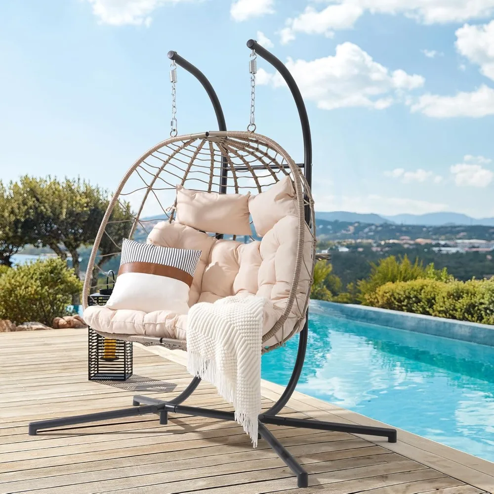 Double Egg Swing Chair with Stand, Indoor Patio Wicker Rattan Hanging Egg Chairs w/Cushion, Pillow, Foldable Hammock Chair
Double Egg Swing Chair with Stand, Indoor Patio Wicker Rattan Hanging Egg Chairs w/Cushion, Pillow, Foldable Hammock Chair