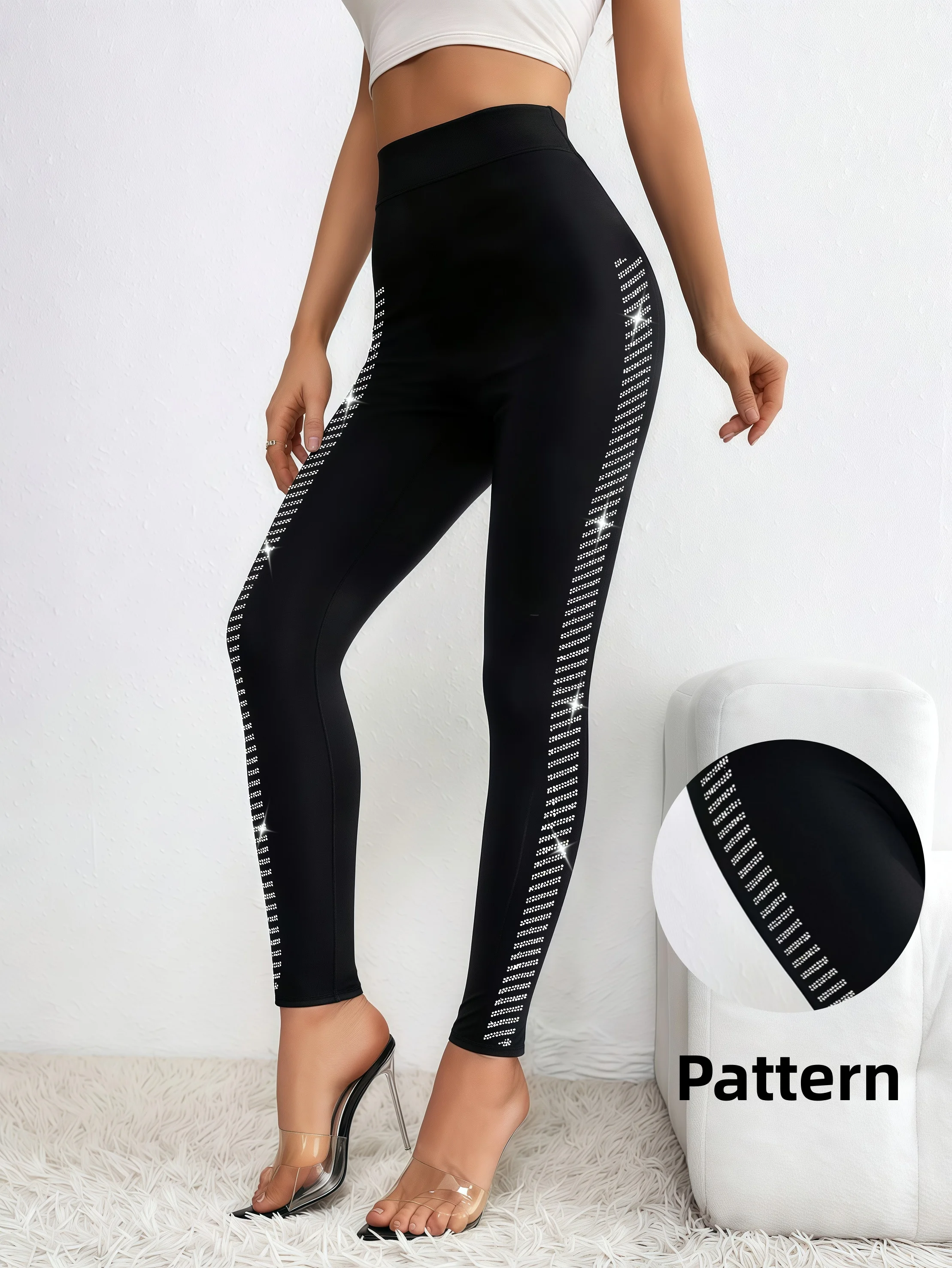 Women's High Waisted Rhinestone Side Stripe Leggings Sparkly Bling Diamond Embellished Yoga Pants Sexy Slim Fit Tights for Party
Women's High Waisted Rhinestone Side Stripe Leggings Sparkly Bling Diamond Embellished Yoga Pants Sexy Slim Fit Tights for Party