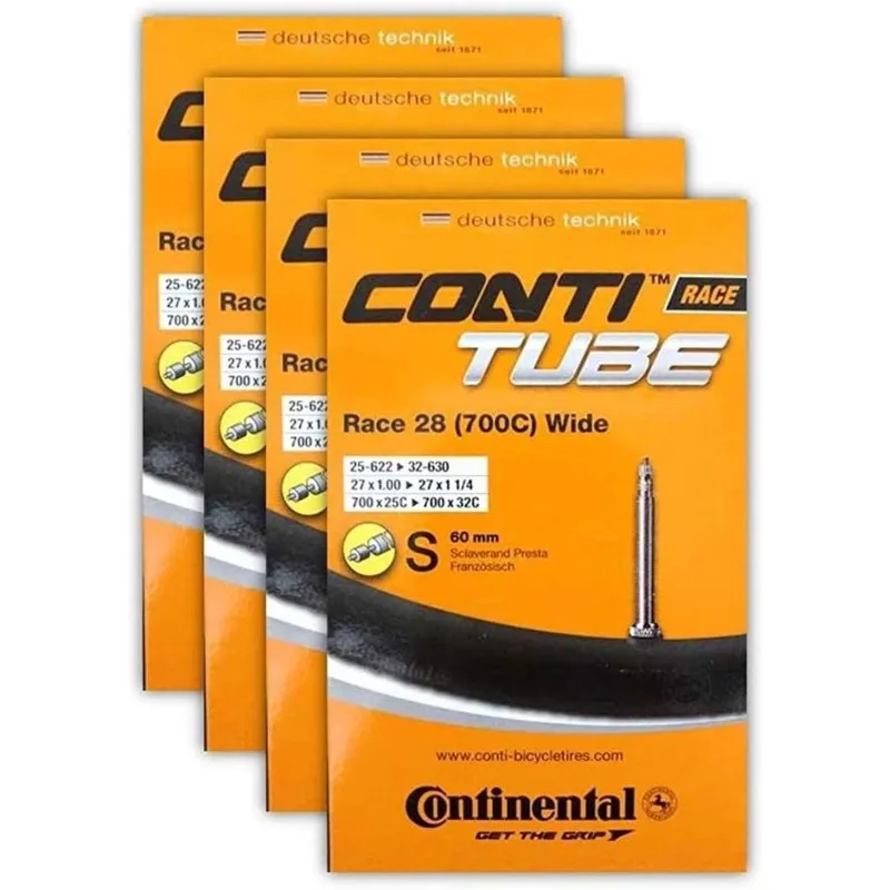 Комплект велосипедной камеры Continental Race 28 700x25-32c — клапан Presta 60 мм — 4 шт. в упаковке с наклейкой Conti
Комплект велосипедной камеры Continental Race 28 700x25-32c — клапан Presta 60 мм — 4 шт. в упаковке с наклейкой Conti