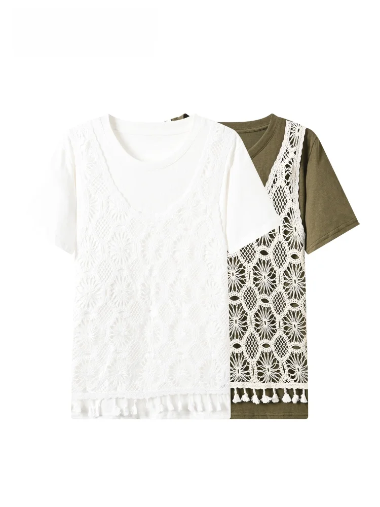 Summer New Style Lace Splicing Loose Short Sleeve T-Shirt Women's plus Size Cara CLUB Big Code Fashionable Top Breathable Kni...
Summer New Style Lace Splicing Loose Short Sleeve T-Shirt Women's plus Size Cara CLUB Big Code Fashionable Top Breathable Kni...